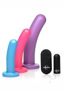 Strap U Triple Peg 28x Vibrating Rechargeable Silicone Dildo Set With Remote Control (5 Piece) - Assorted Colors